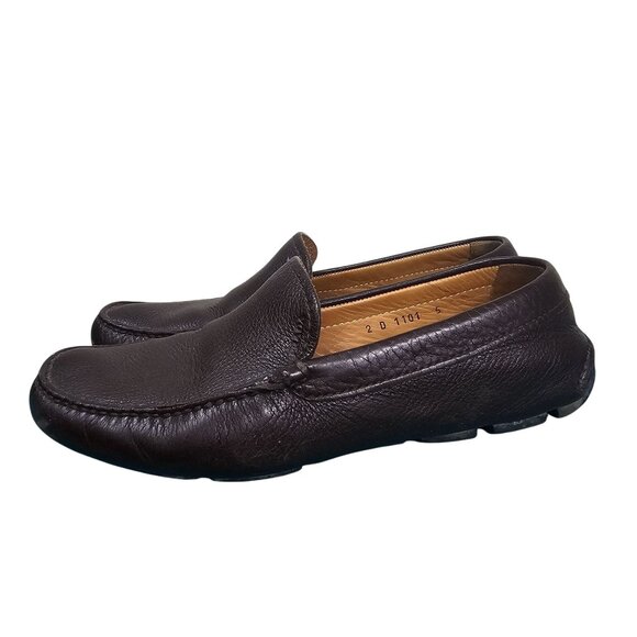 Prada Youth Boy Driving Loafers UK 5 US 6 Brown Pebbled Leather Made In Italy - Picture 1 of 9